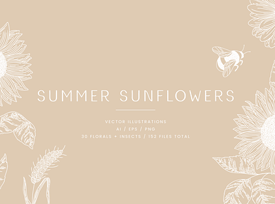 Summer Sunflowers bees creative market design drawing floral flowers graphicdesign illustration nature plants vector