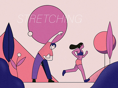 Running 2d 2d art 2d character after effects animation character animation design illustration illustrator kinetic men motion graphic purple running stretching typographic women