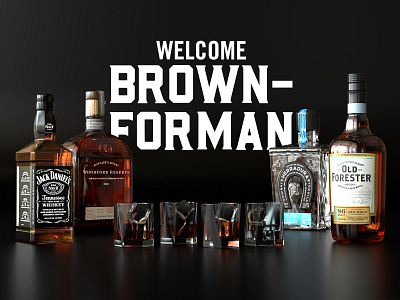 Welcome Brown Forman 3d 3d animation after effects animation arnold arnold render branding character animation cinema 4d design glass herradura illustration jack daniels jackdaniels motion graphic old forester pitch welcome woodford