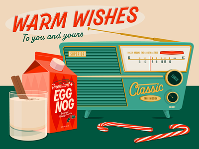 Warm Wishes christmas egg nog holiday illustration radio retro holiday vintage christmas