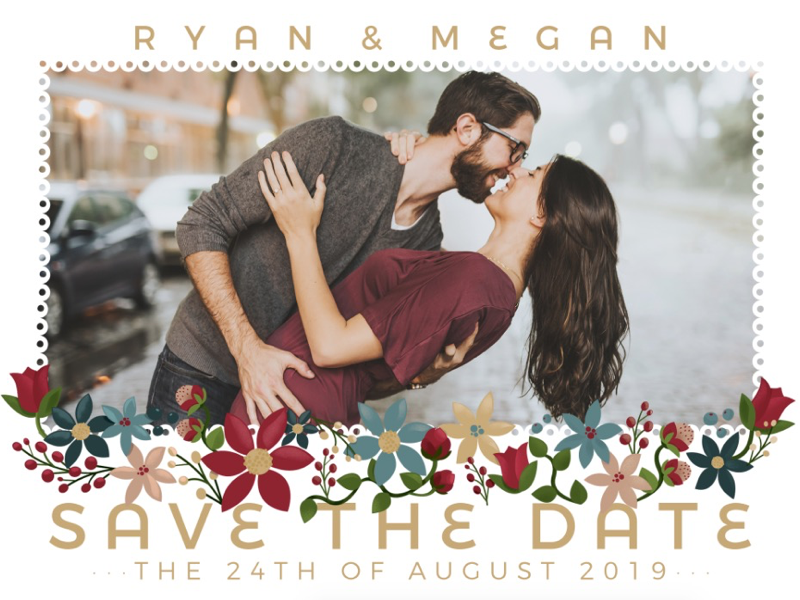 Save The Date flowers couple marriage floral frame weddings invitation save the date