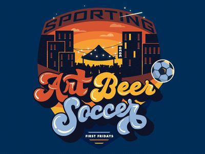 Art Soccer Beer vector patch sports design event branding illustration lettering retro logo shield badge festival first fridays kansas city sporting sporting kc beer soccer art event
