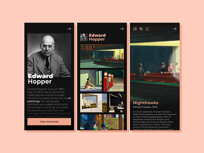 Painting Gallery application art dark design edward hopper gallery mobile painting photos ui ux