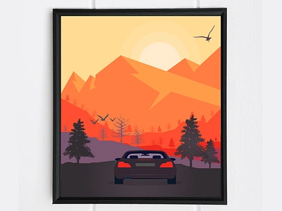 Roadtrip Mountains adventure digital art evening himalayas illustration mountains portrait poster roadtrip travel