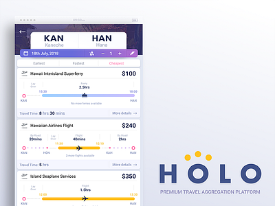 Holo - Travel Aggregator Concept aggregation android app concept holo ios mobile app travel ui user experience user interface ux