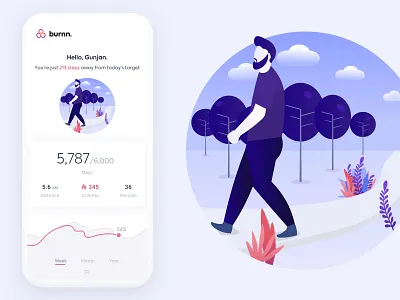 Burrn - Activity Tracker App activity activity tracker app design experience flat illustration minimal park ui walk