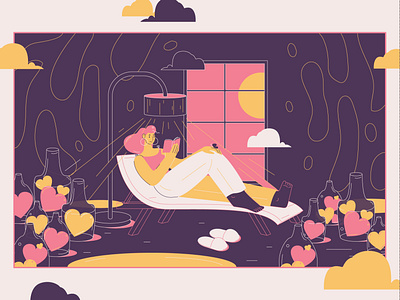 When likes don't matter anymore appreciation color concept design flat heart illustration interior like people pink reading room social vector woman yellow
