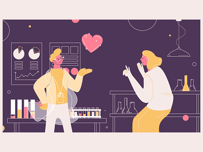 Lab of smm master concept flat heart illustration lab like people pink science smm vector