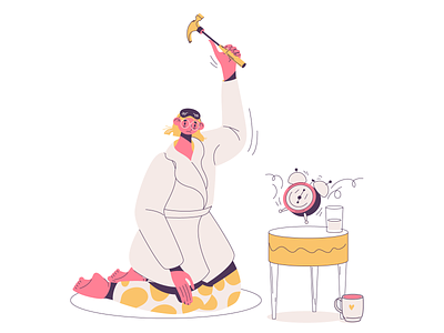 Morning routine... character color concept design illustration interior morning people pink sleepless vector