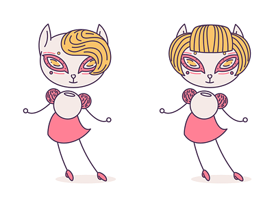 Female kitty character design cat character concept female hairstyle lovely one outline pink woman