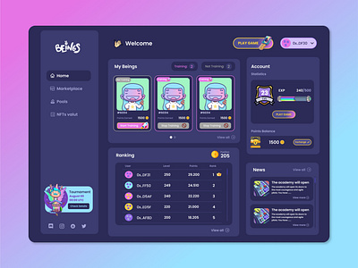 Beings NFTs - Dashboard UI Design dashboard design nft ui