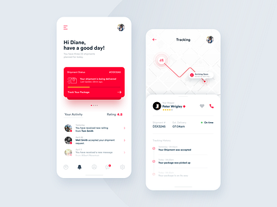 Notifications & Tracking Screens activity analytics app boxes data delivery delivery app driver interaction interface location mobility parcels shipments shipping shipping app shipping management tracking app ui ux ui ux design