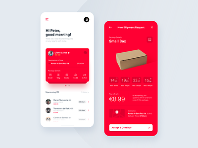 Welcome Screen & Shipment Request Notification analytics app boxes data delivery delivery app driver interaction interface location minimal mobility parcels shipments shipping app shipping management tracker tracking app ui ux ui ux design