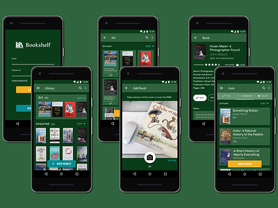 Bookshelf Android Overview app branding cards color icon material design ui ux