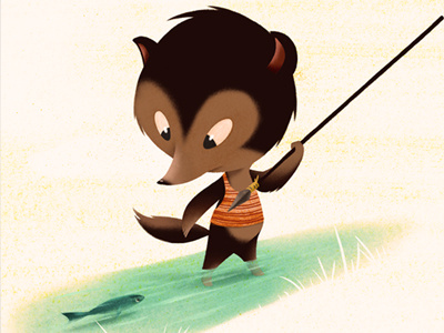 Little wolf fishing cute drawing fishing illustration texture tommydoyle wolf