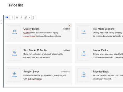 Price List (gutenberg) gutenberg price tag pricelist prices ui design