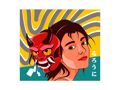 geisha and demon mask artwork character illustration design design character digital illustration geisha graphic design illustration