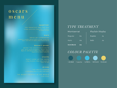 2022 Oscars Menu art direction design food graphic design layout design menu menu design minimal print typography