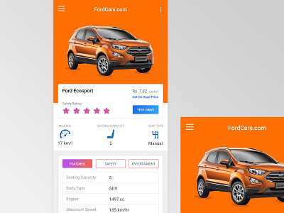 Ford Ecosport auto dealer auto portal car app cars cars detail cars mobile app ford cars ford ecosport mobile app design star rating