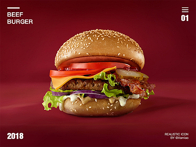 Beef burger food hamburger icon illustration realistic ui