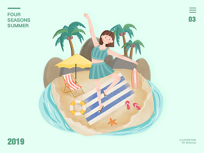 Four seasons 02summer design illustration sandy beach sea season summer