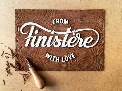 Linogravure From Finistère with Love bretagne finistère hand lettering lettering linocut linogravure typography