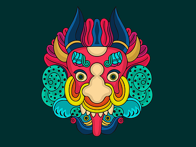 Colorful Devil butta design colorful devil nepali mask