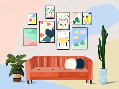 Wall of me 2d art cactus concept couch doodle frame illustration minimal painting pattern plants procreate vector