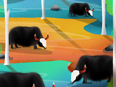 Yak Yakitidy Yak animals colour doodle grass illustration landscape procreate repetition vector yaks