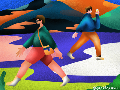 Life in 2019 colourful figures green illustration multicolour phone procreate purple rainbow texture vector walking woman womans