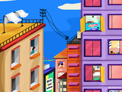 The view bright buildings colours digitalart illustration pink procreate windows