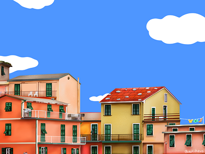 Italy <3 beautiful bright clouds colourful digital art doodle houses illustration italy procreate windows