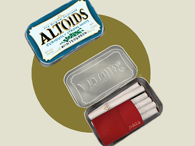 The secret box altoids bluebox cigarette cigarettebox digitalart greencircle illustration procreate red wintergreen zippo