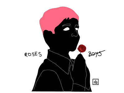 Boys and roses 2d black boy concept design girl hand human identity illustration illustrator lettering line logotype minimal pink pink hair plants structure structured