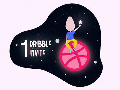 Dribble Invite dribble dribbleinvite egg egghead illustration illustrator invitation invite invite design moon oneinvite pink planetdribble shootingstar space spaceman stars