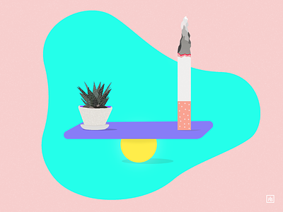 Balance? adobe art balance ball cigarette flower illustration illustrator minimal pastel pastel colours plant simple web