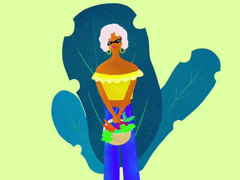wilder web green vector vegetables illustrator illustration basket fruits girl procreate