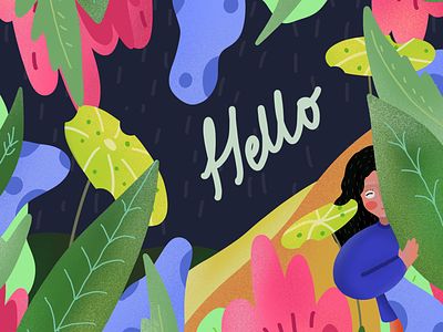 A shy hi 2020 adobe colourful colours doodle girl illustration leaves newyear pattern plants procreate shy