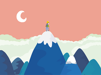 Climb towards your Goals affinity designer blue climb clouds illustration illustrator minimal moon mountain pink