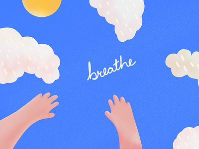 breathe 2d blue breathe clouds daily doodle hands illustrations innerpeace minimal pink positive positive vibes procreate recent sky