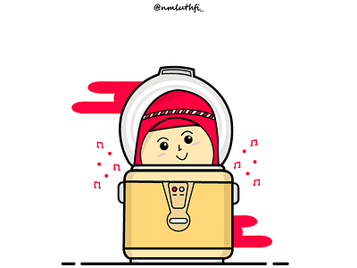 A some woman head inside a rice cooker. flat design illustraion mbe style