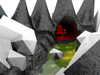 Cave Fire Man Scene 3d product design