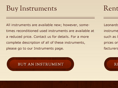 Musical Instrument E-Commerce site button red sorts mill goudy text-shadow texture verdana wood