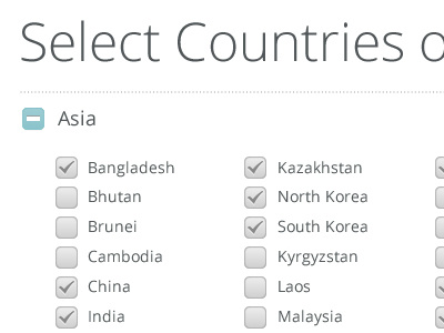 Account Setup screen checkbox countries open sans regions