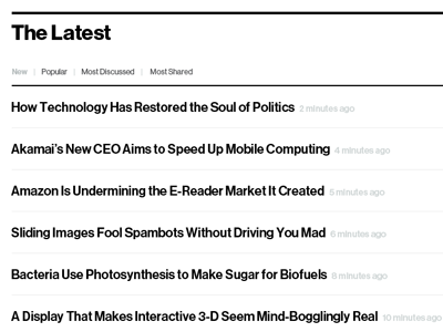 The Latest feed contrast feed filters hierarchy publishing timestamp typography