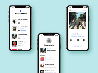 Listen-in app design flat music ui ux