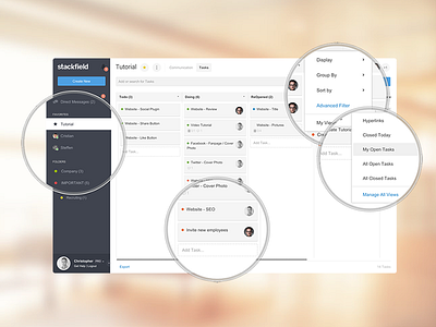 Stackfields task management cards clean flat kanban minimal project slack stackfield tasks todo ui web