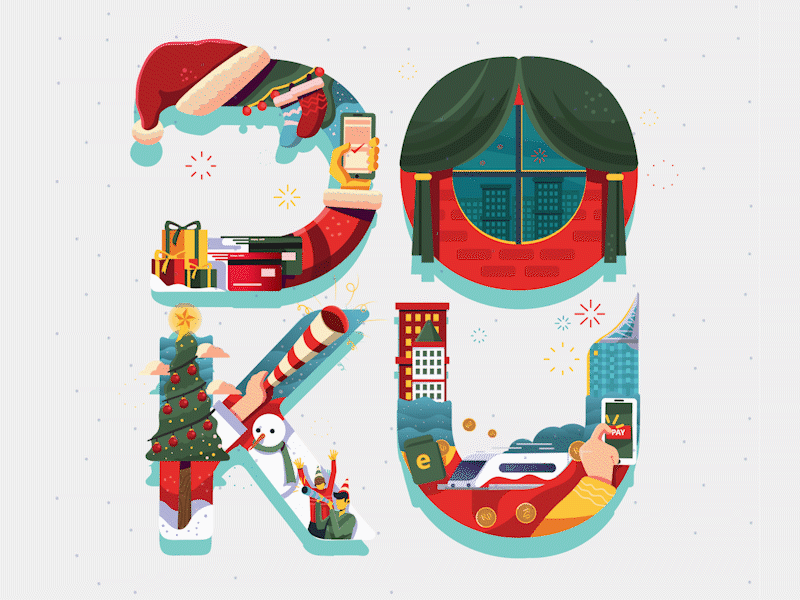 Christmas & New Year Greetings - DOKU animation branding design flat icon identity illustration illustrator lettering logo type typography