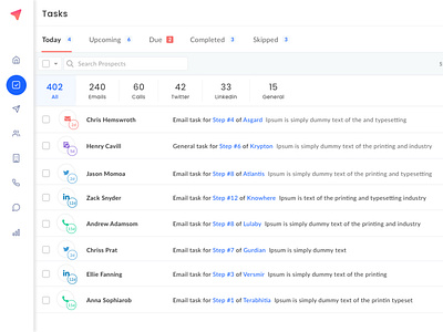 Tasks Page | Outplay UI admin data visualisation product saas table design tasks ui