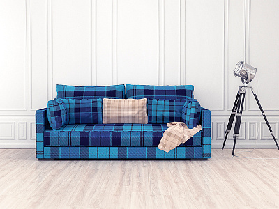 Tartan Sofa 3d blender blue cgi furniture light render room sofa tartan texture